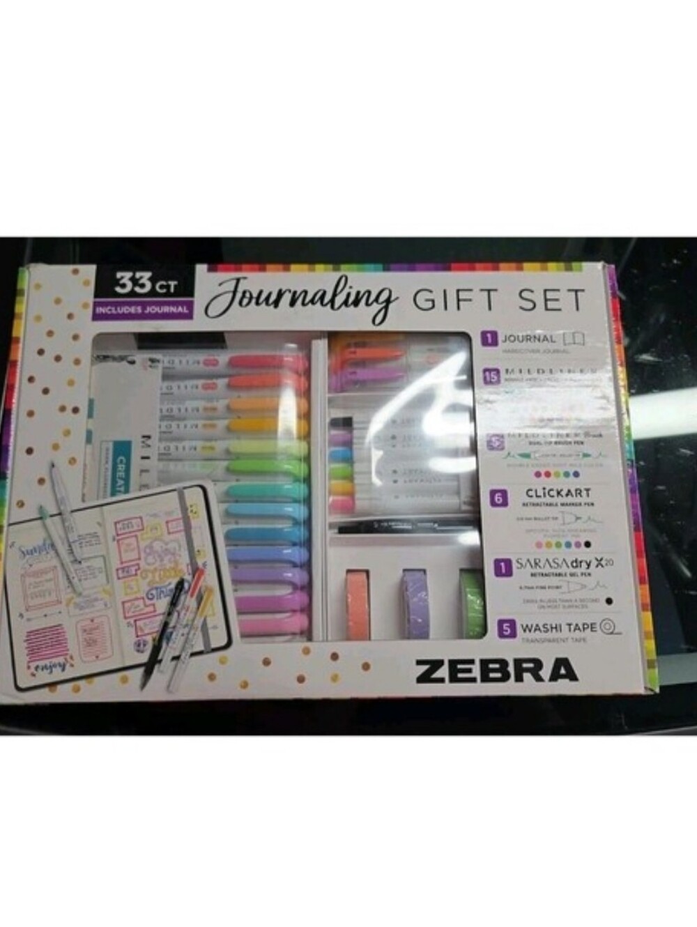 Zebra Journaling Gift Set 33 Ct w Hardcover Journal Pens Highlighters Washi Tape